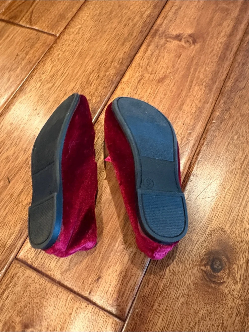 Cat & Jack Velvet Mary Jane Flats in Deep Red with Pink Bow